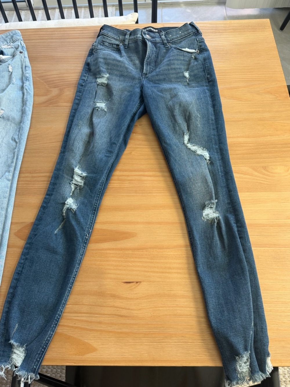 Express Distressed Skinny Jeans - Dark Blue